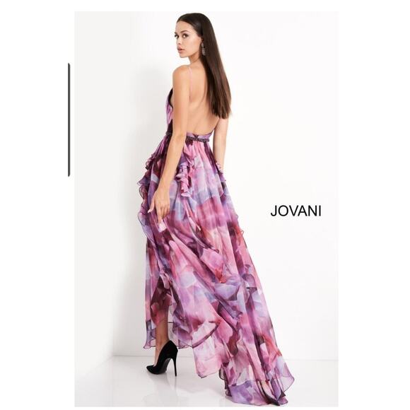JOVANI Floral Plunging Neckline Chiffon Dress, Size 8 - Picture 5 of 14